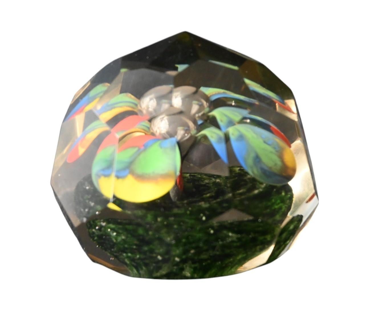 Art Glass Antique Cut Glass Paperweight – Flowers In Inclusion (bohemian Style). For Sale
