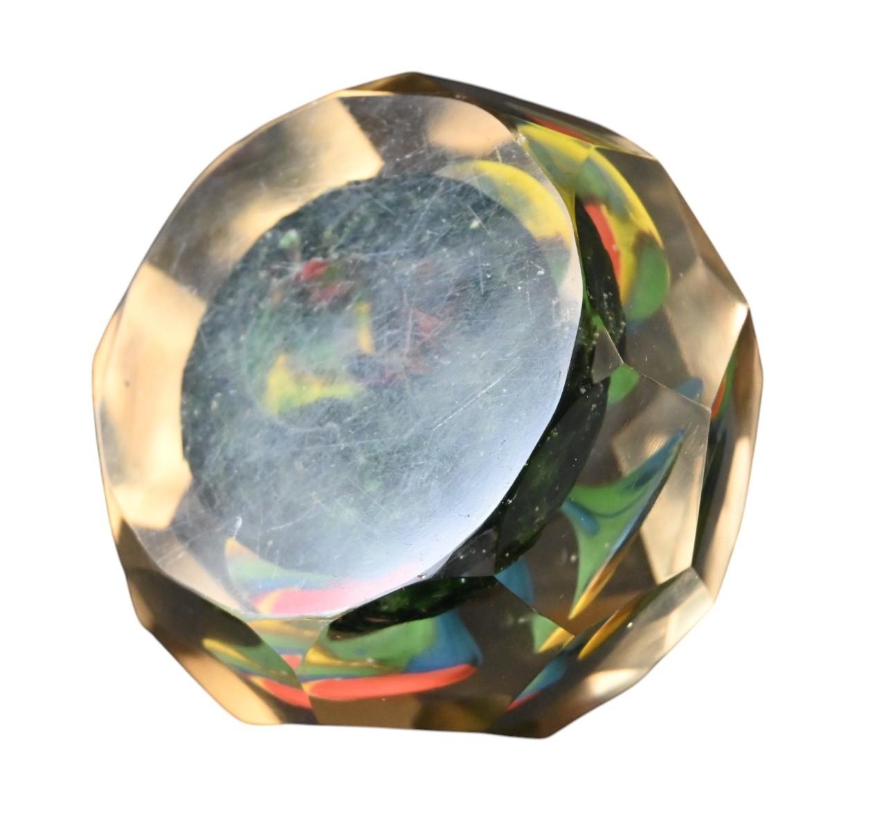 Antique Cut Glass Paperweight – Flowers In Inclusion (bohemian Style). For Sale 1