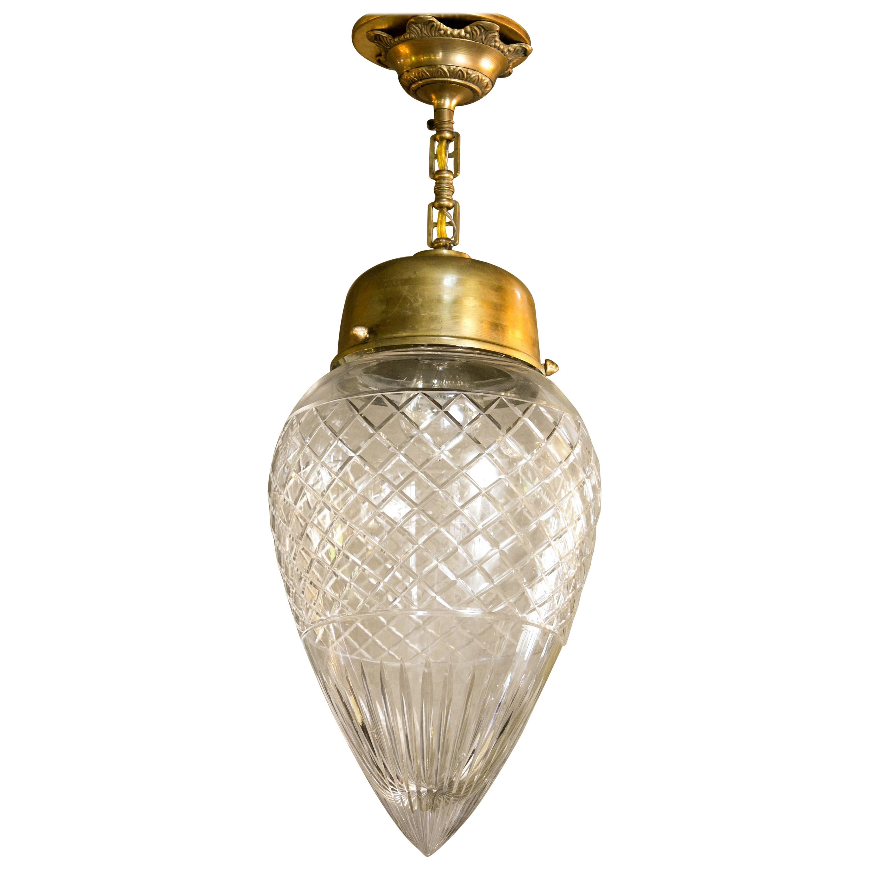 Antique French Cut glass pendant or hall lantern