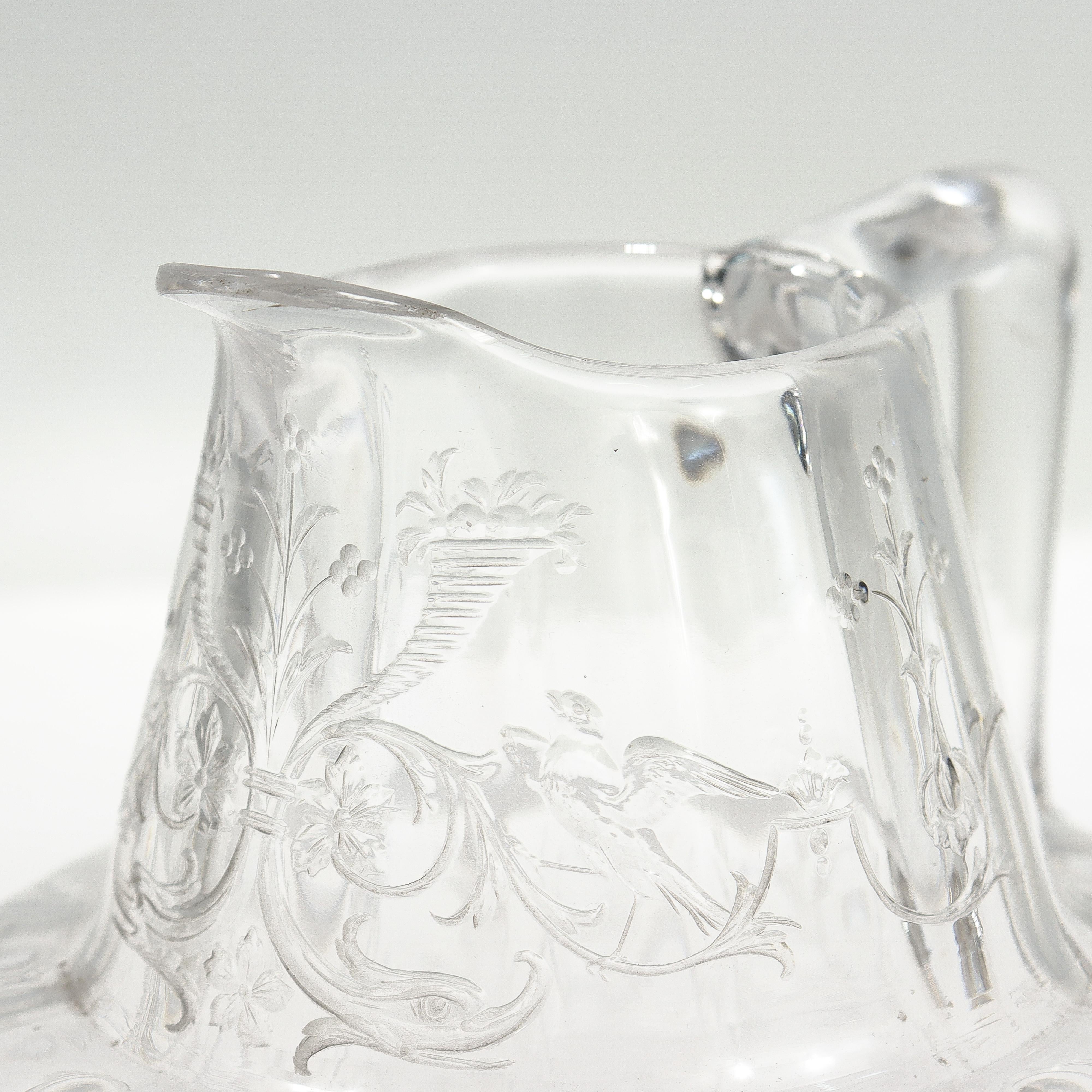 19th Century Antique Cut Glass Pitcher with Birds & Phoenix Attributed to Stevens & Williams For Sale
