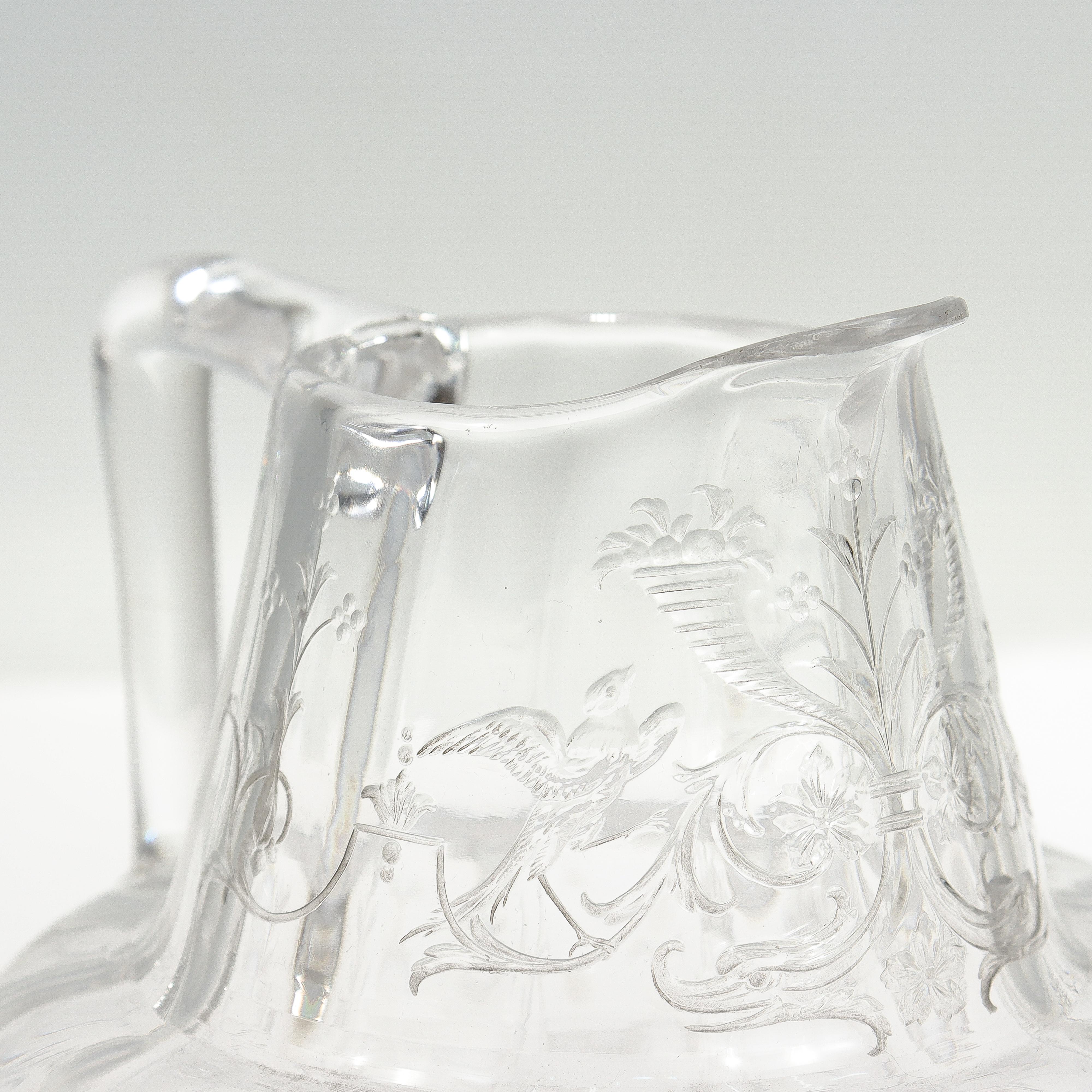 Antique Cut Glass Pitcher with Birds & Phoenix Attributed to Stevens & Williams For Sale 2