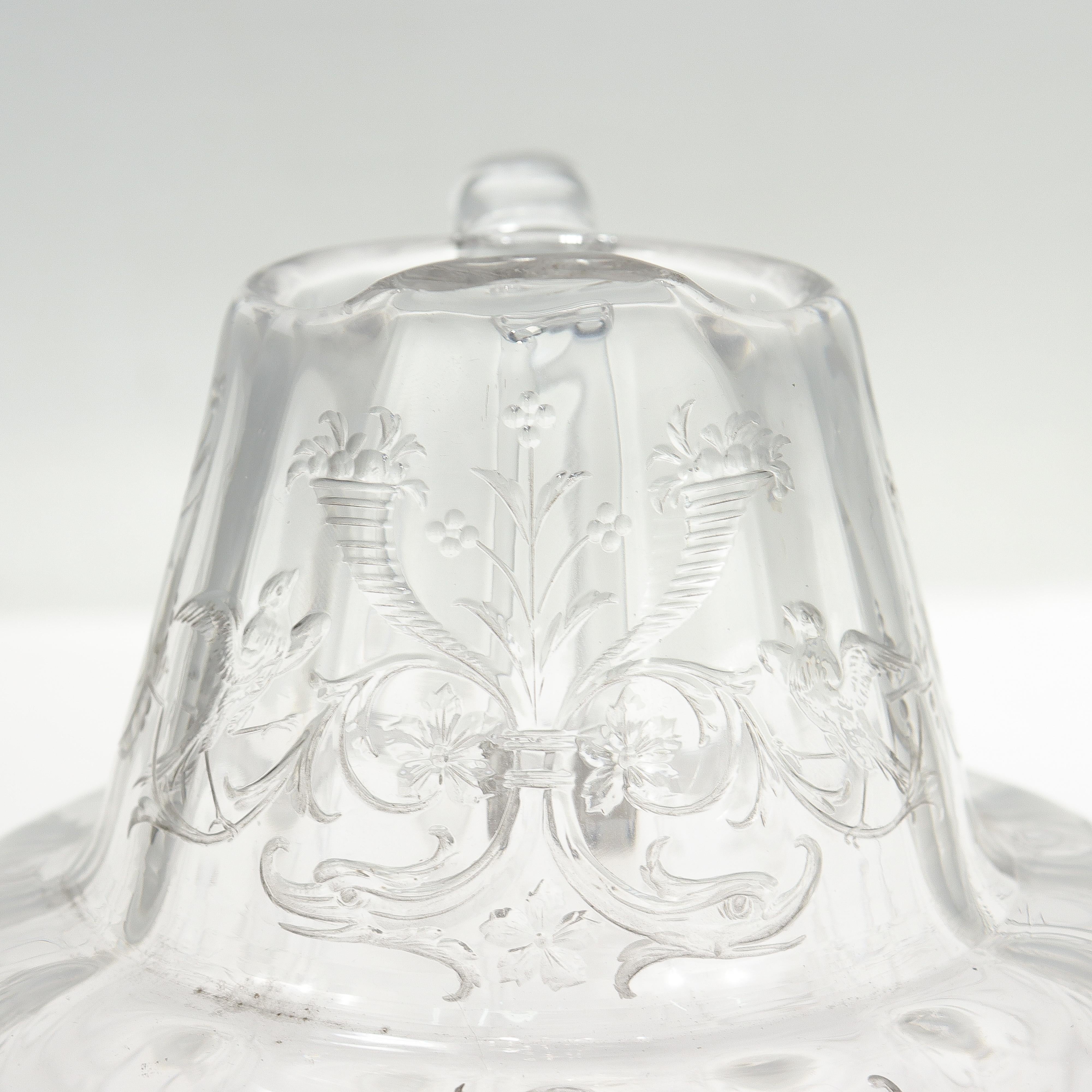 Antique Cut Glass Pitcher with Birds & Phoenix Attributed to Stevens & Williams For Sale 3