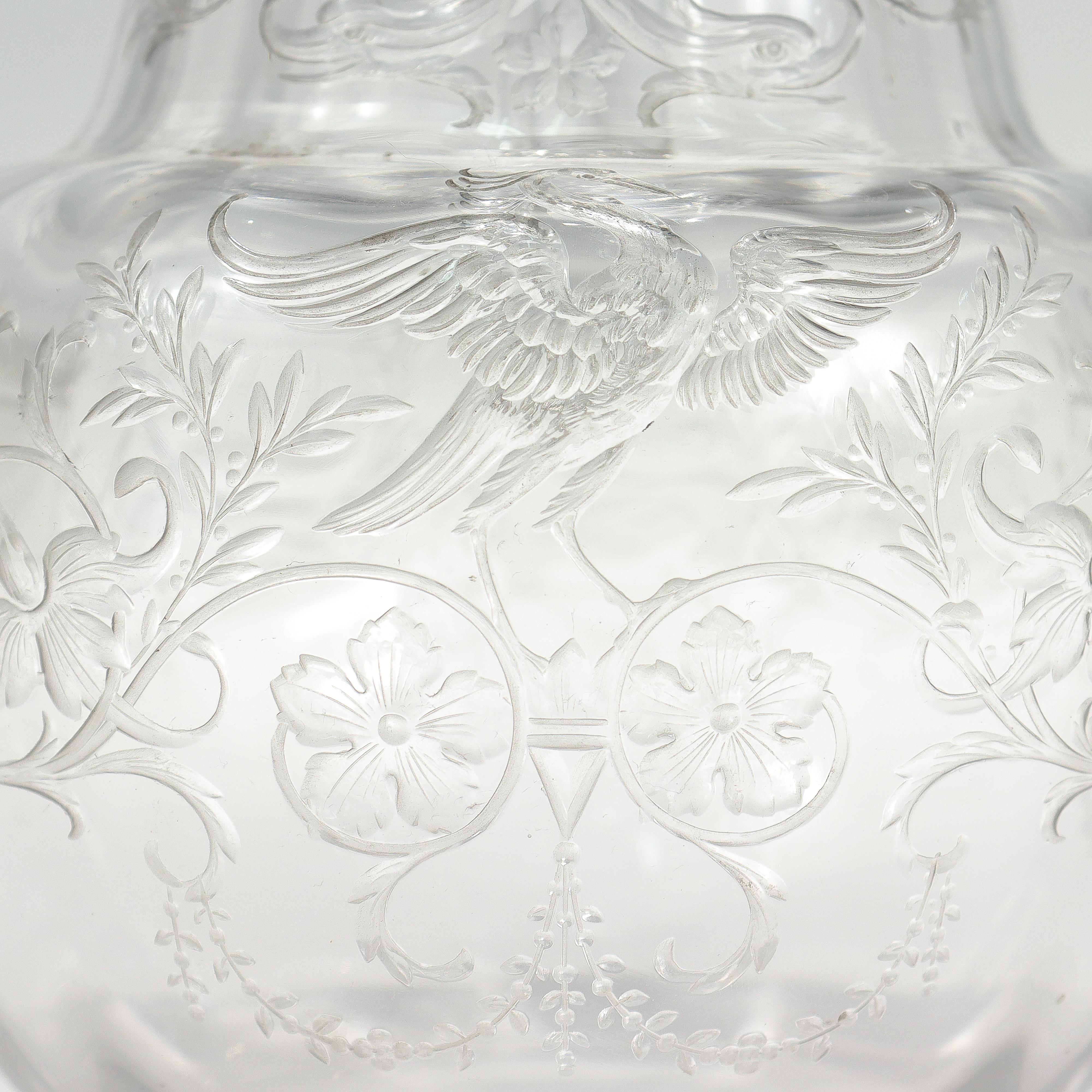 Antique Cut Glass Pitcher with Birds & Phoenix Attributed to Stevens & Williams For Sale 4