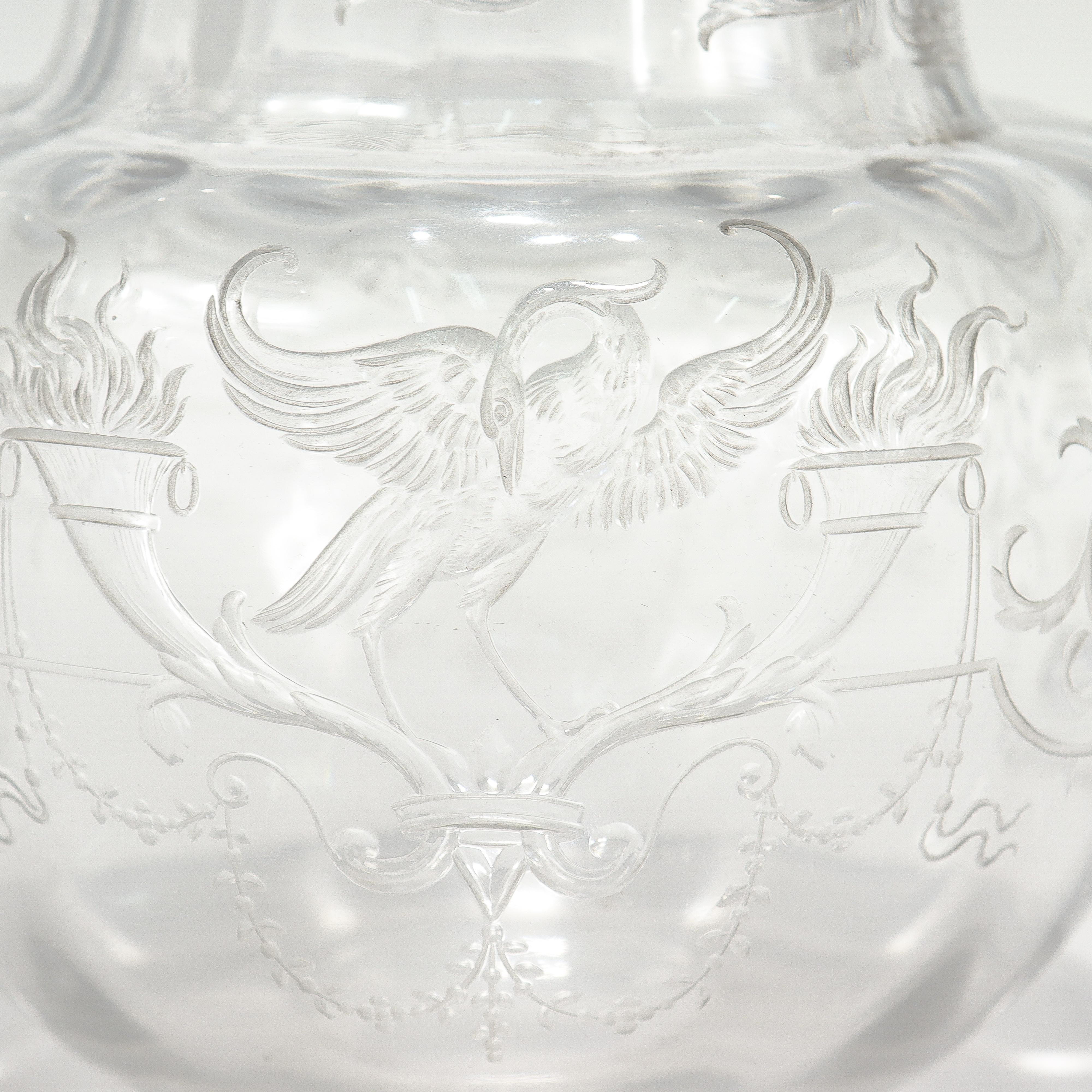 Antique Cut Glass Pitcher with Birds & Phoenix Attributed to Stevens & Williams For Sale 5