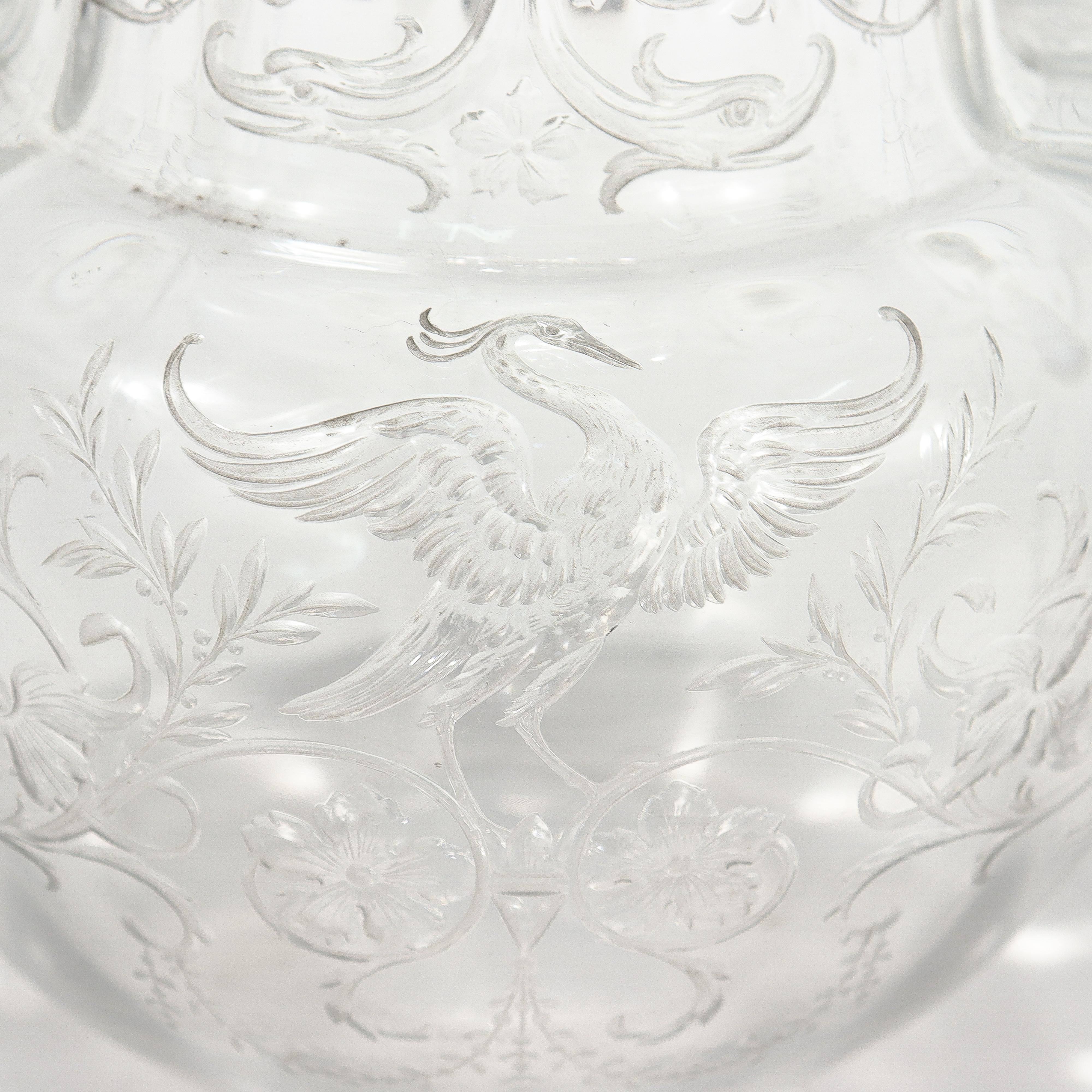 Antique Cut Glass Pitcher with Birds & Phoenix Attributed to Stevens & Williams For Sale 6