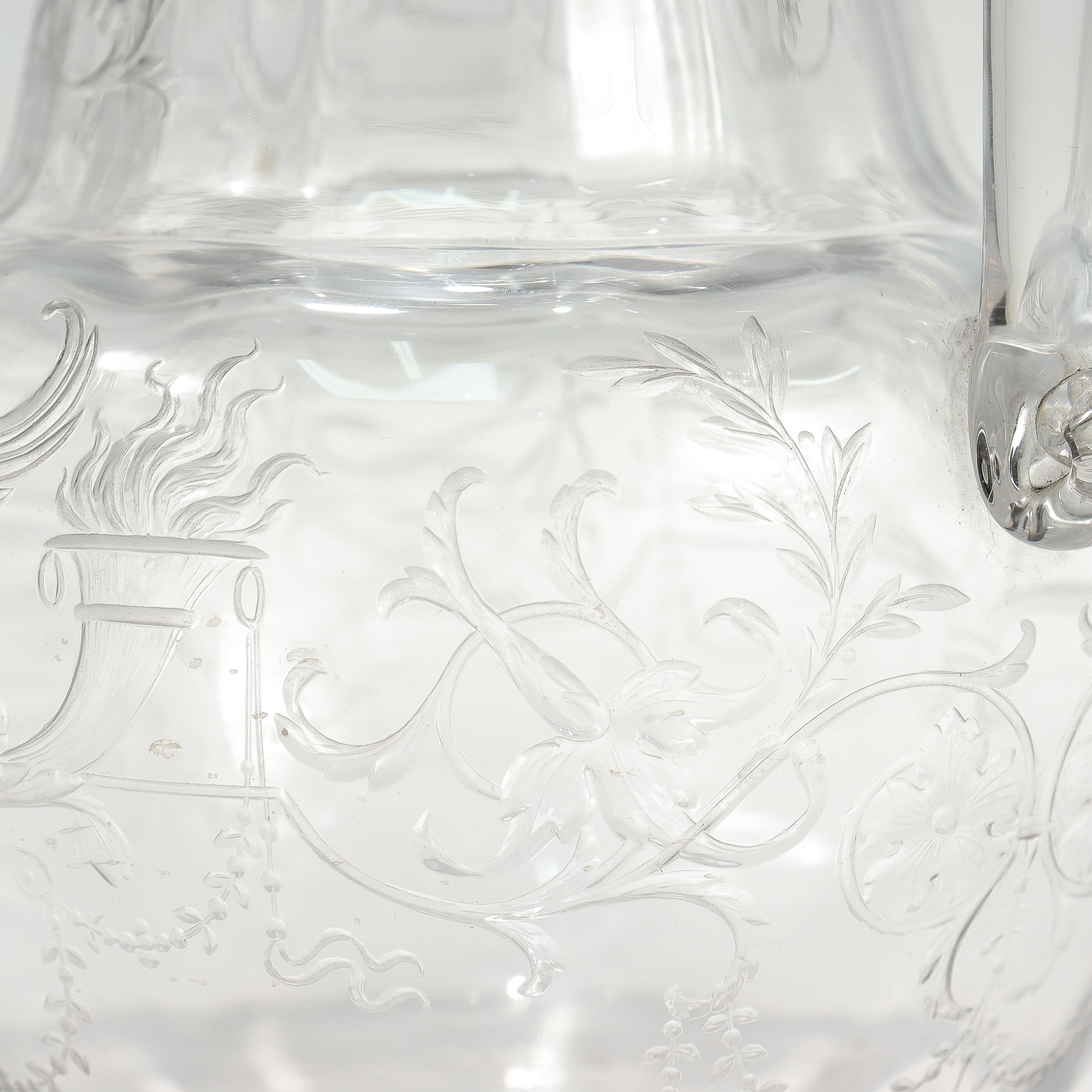 Antique Cut Glass Pitcher with Birds & Phoenix Attributed to Stevens & Williams For Sale 7