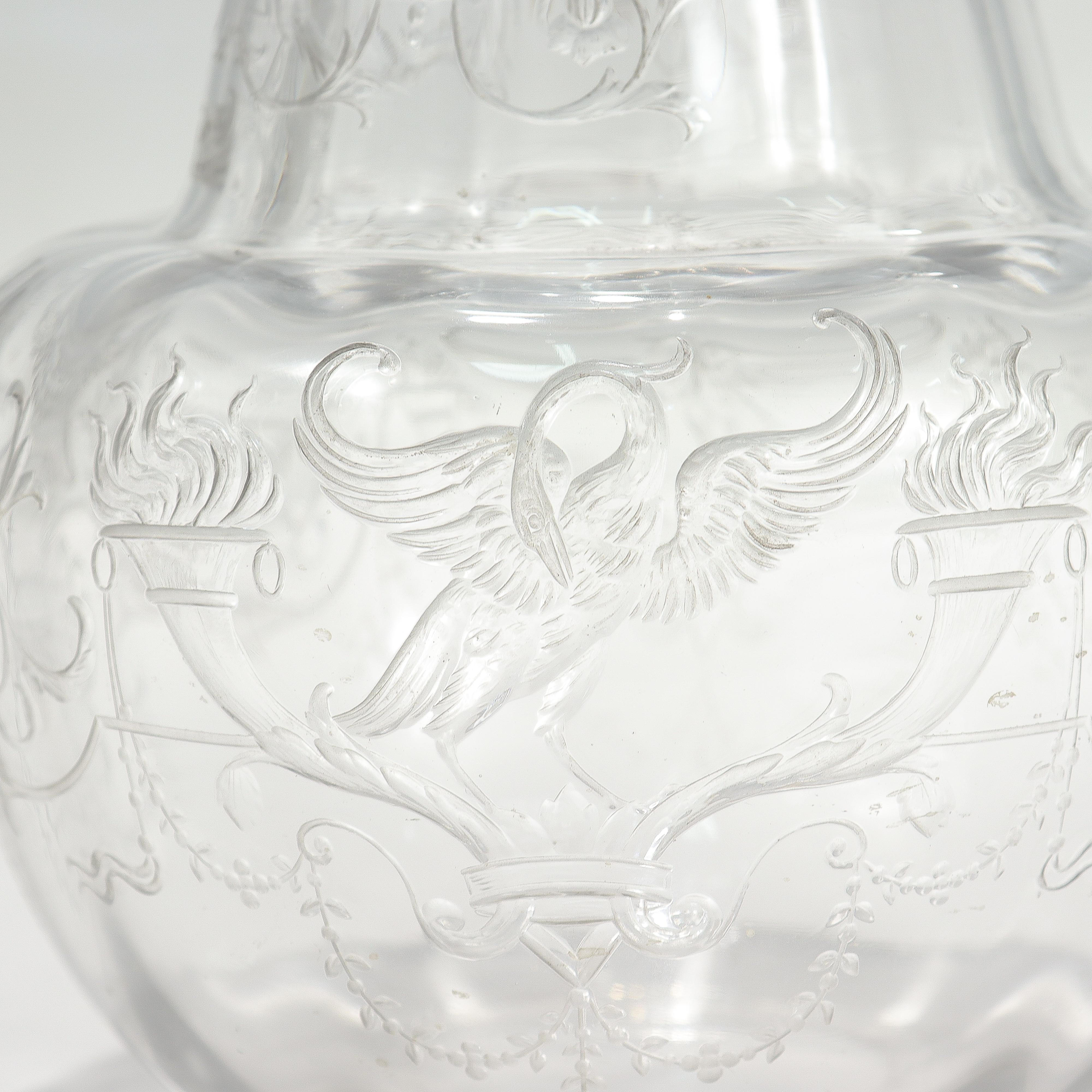 Antique Cut Glass Pitcher with Birds & Phoenix Attributed to Stevens & Williams For Sale 8