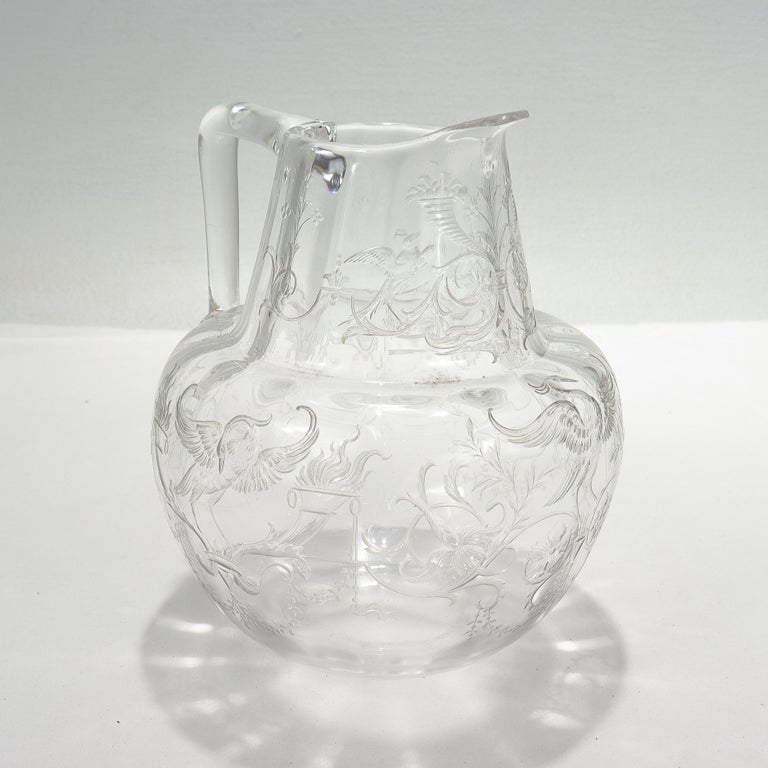 Antique Cut Glass Pitcher with Birds and Phoenix Attributed to Stevens ...
