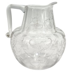 Antique Cut Glass Pitcher with Birds & Phoenix Attributed to Stevens & Williams
