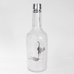 Antique Cut Glass & Silver Overlay Fighting Cockerels/Game Cocks Bar Back Bottle