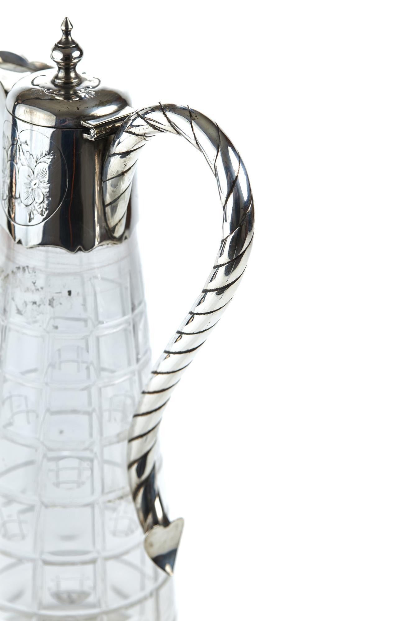 Antique Cut Glass Silver Plated Mounted Claret Jug In Good Condition For Sale In Ipswich, GB