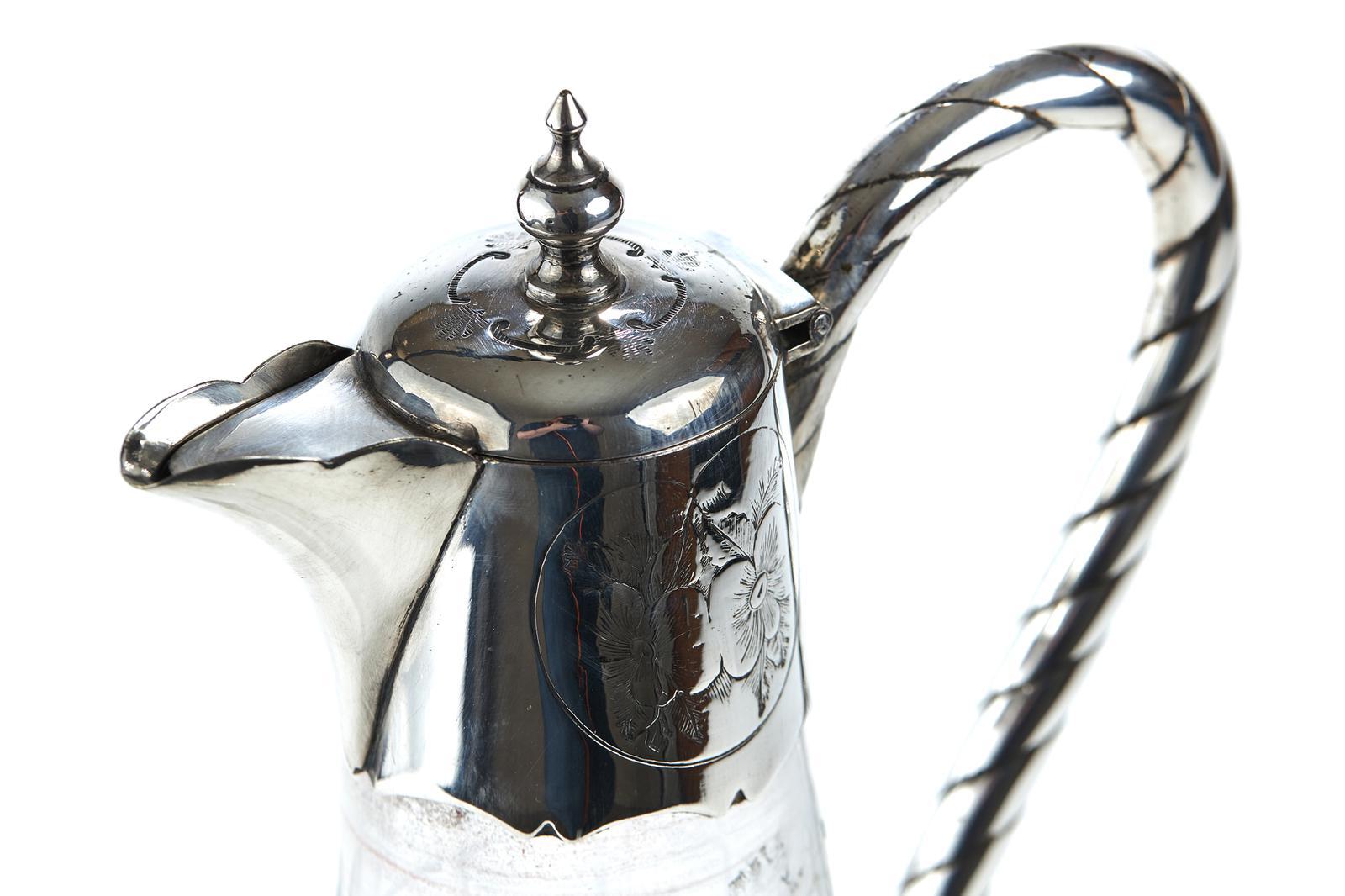 Antique Cut Glass Silver Plated Mounted Claret Jug For Sale 3