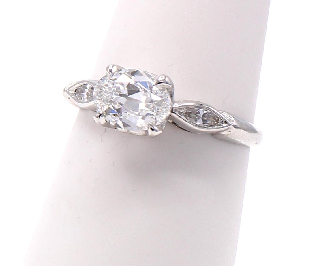 Oval Cut Antique Cut Oval Diamond Platinum Diamond Engagement Ring For Sale