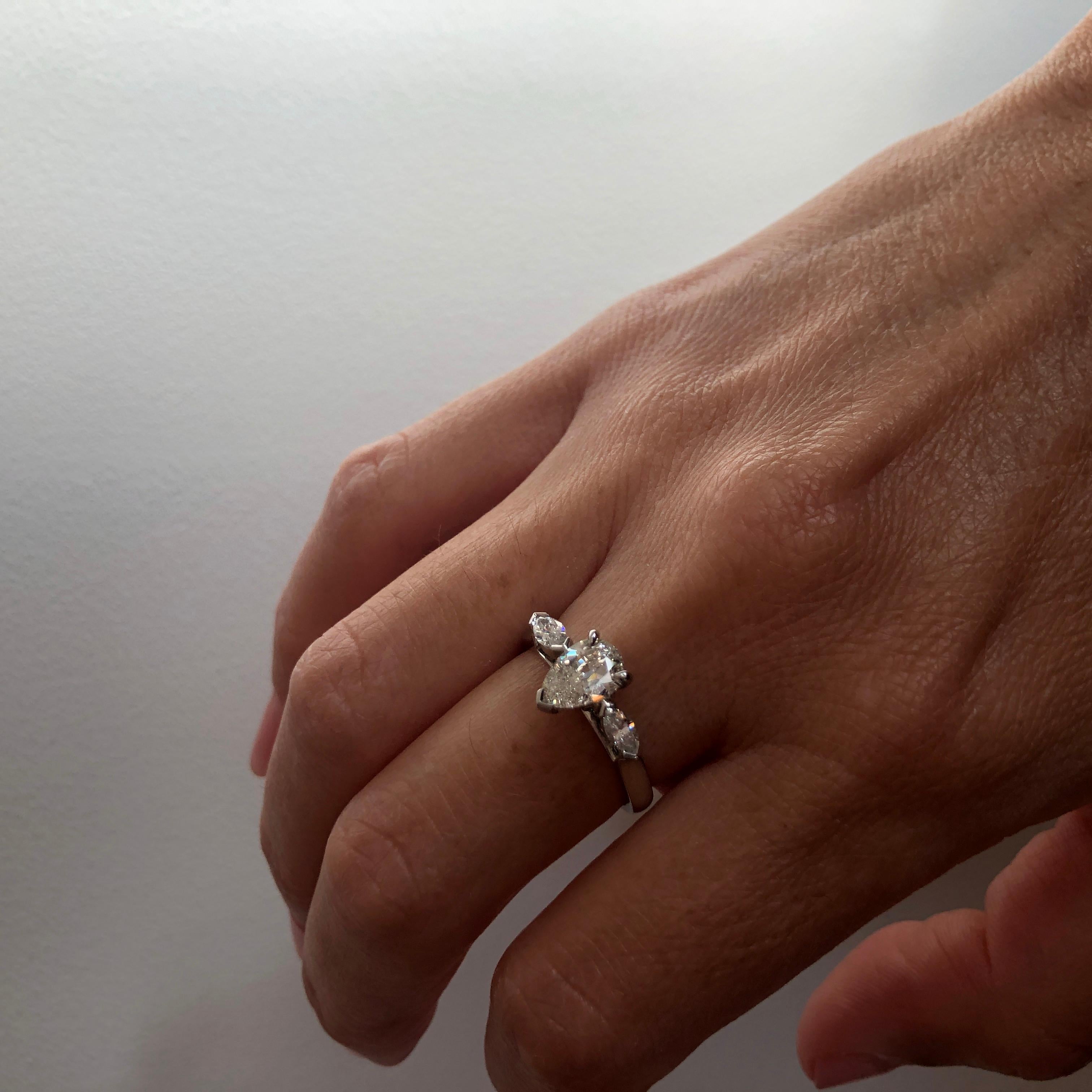 Antique Cut Pear Diamond Platinum Engagement Ring For Sale 6