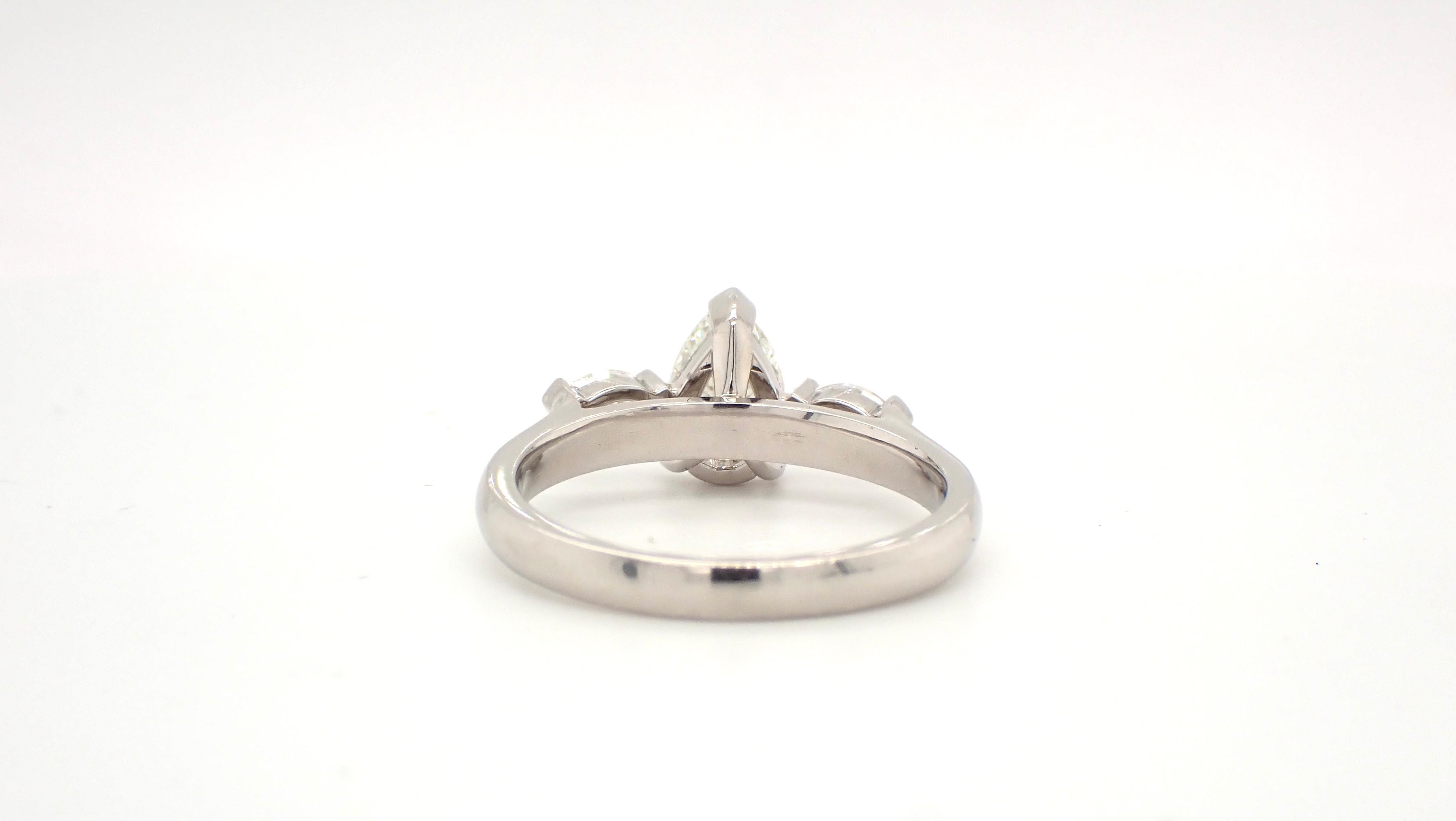 Antique Cut Pear Diamond Platinum Engagement Ring In New Condition For Sale In Brisbane, QLD