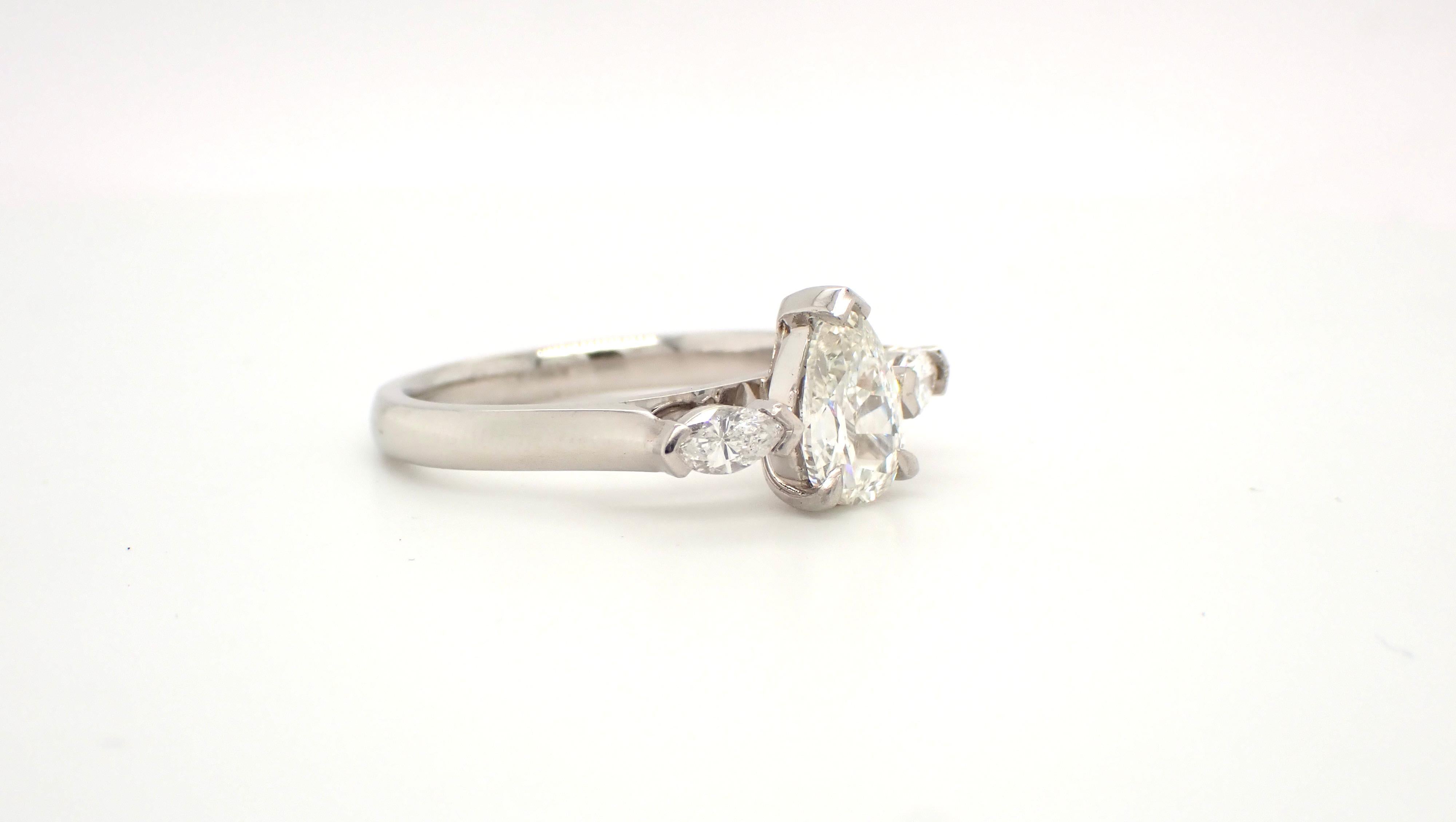 Antique Cut Pear Diamond Platinum Engagement Ring For Sale 1