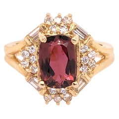 Vintage Cut Pink Tourmaline and Diamond Yellow Gold Ring