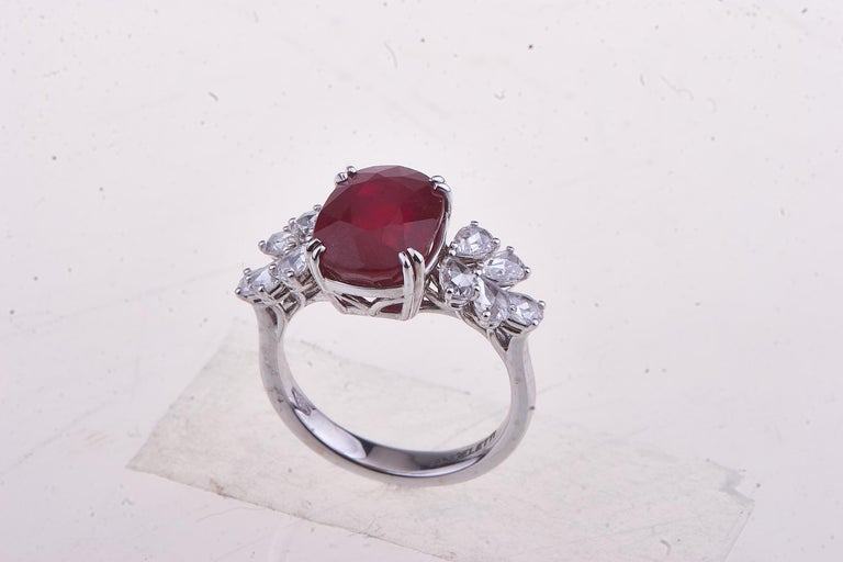 Contemporary Antique Cut Ruby Ring White Gold with Diamonds For Sale
