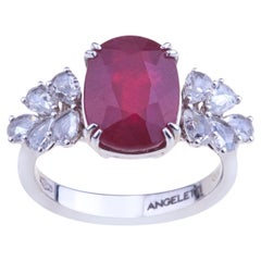 Antique Cut Ruby Ring White Gold with Diamonds