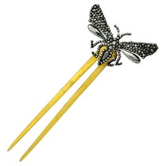 Antikes geschliffenes Stahlhaar Pin Haar Ornament Schmetterling Insekt Horn