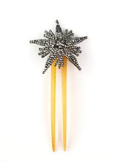 Antique cut steel Star hair comb, celluloid, Victorian