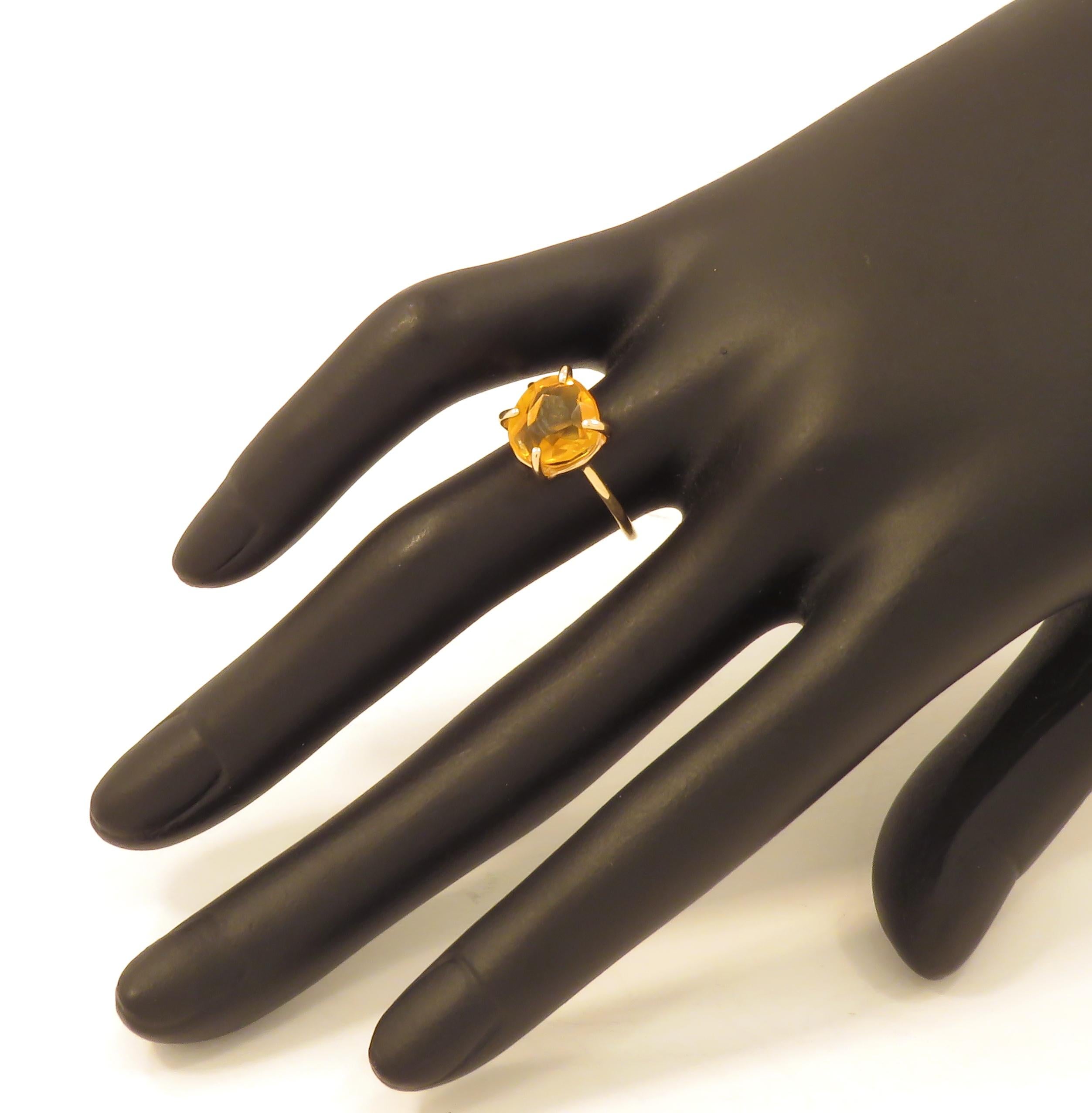 Modern Antique Cut Yellow Citrine 9 Karat Rose Gold Ring Handcrafted in Italy For Sale