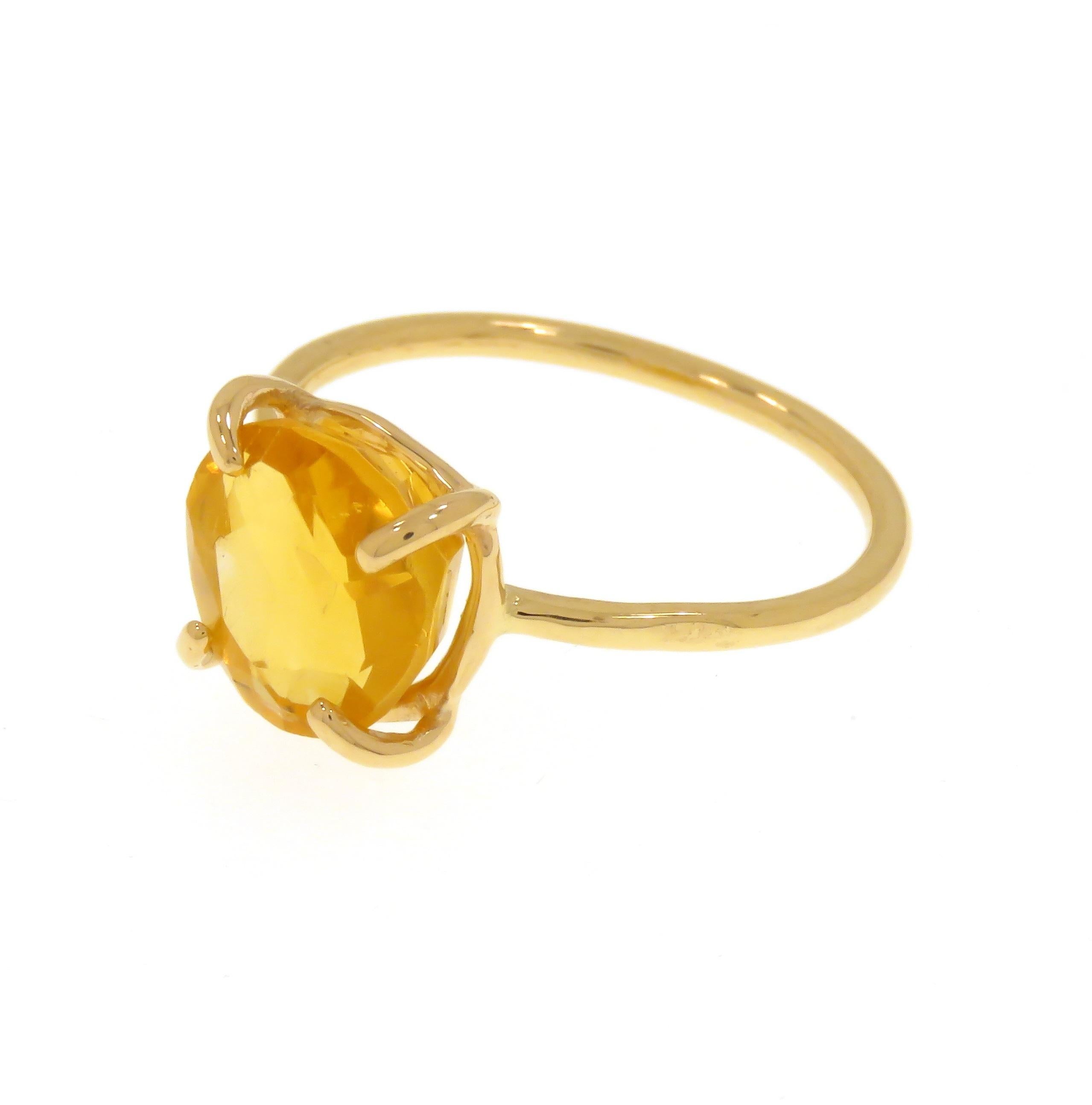 Antique Cushion Cut Antique Cut Yellow Citrine 9 Karat Rose Gold Ring Handcrafted in Italy For Sale