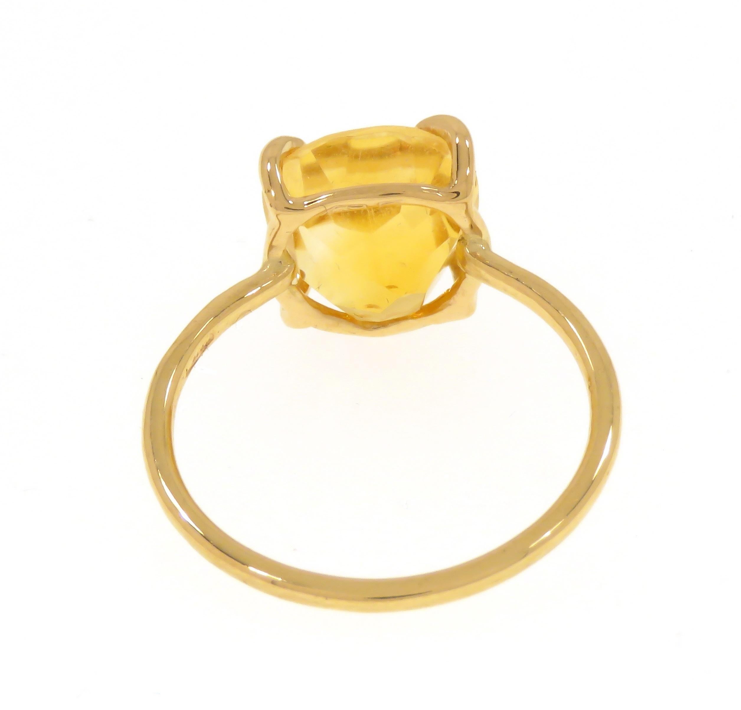 Women's Antique Cut Yellow Citrine 9 Karat Rose Gold Ring Handcrafted in Italy For Sale