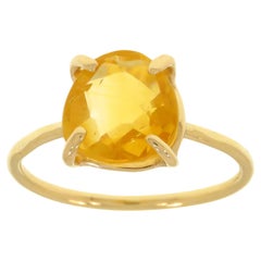 Antique Cut Yellow Citrine 9 Karat Rose Gold Ring Handcrafted in Italy