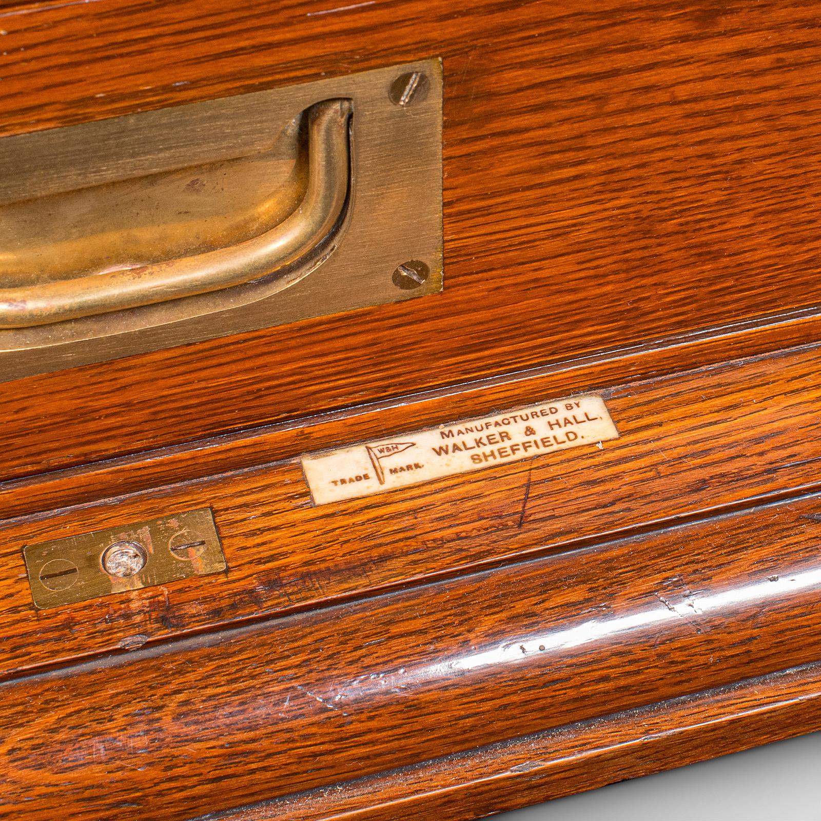 Antique Cutlery Canteen, English, Oak, Flatware Chest, Walker & Hall, Edwardian For Sale 5