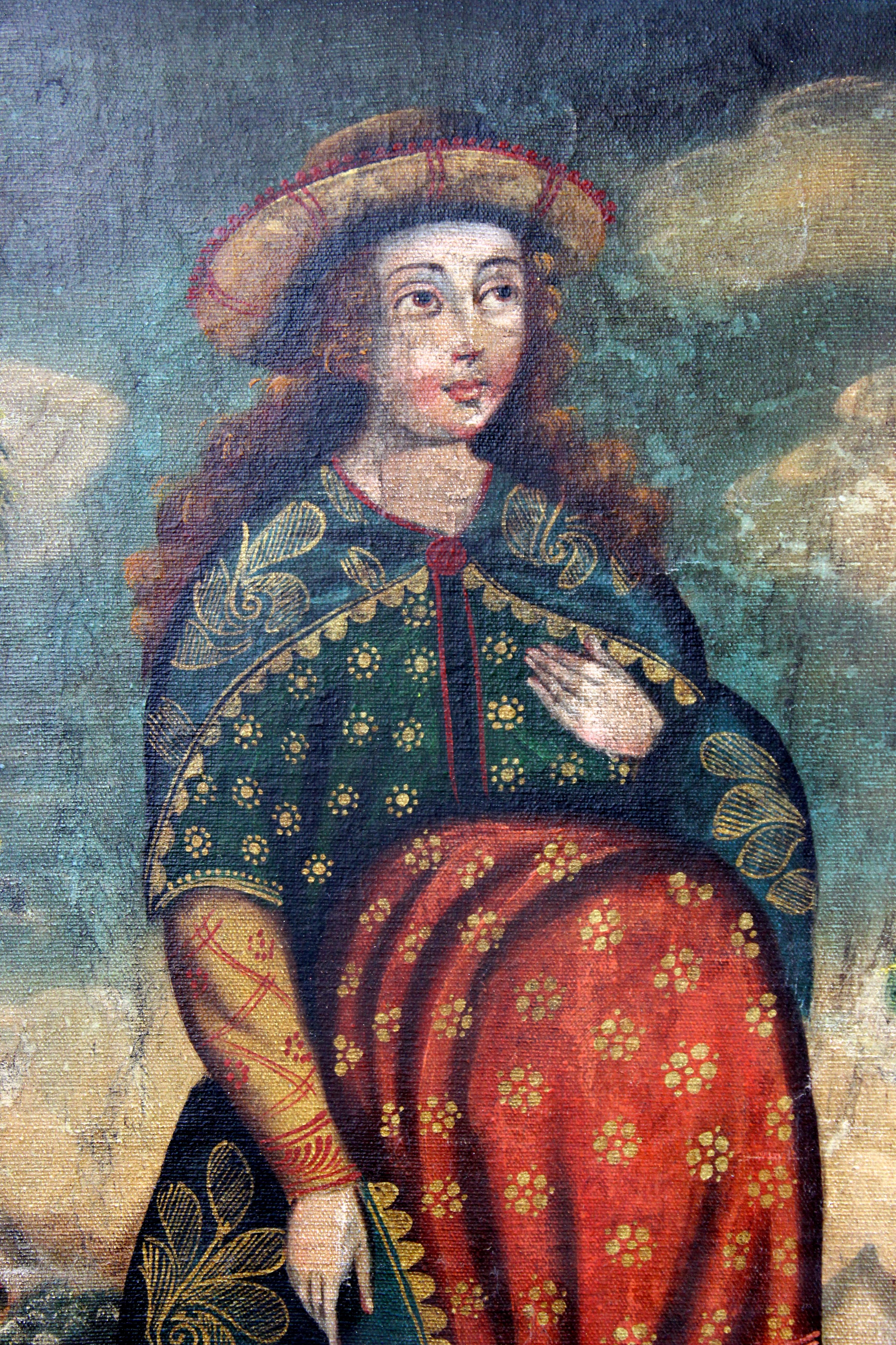 18th Century and Earlier Antique Cuzco School oil on hardboard painting, Expecting Madonna, 18th century