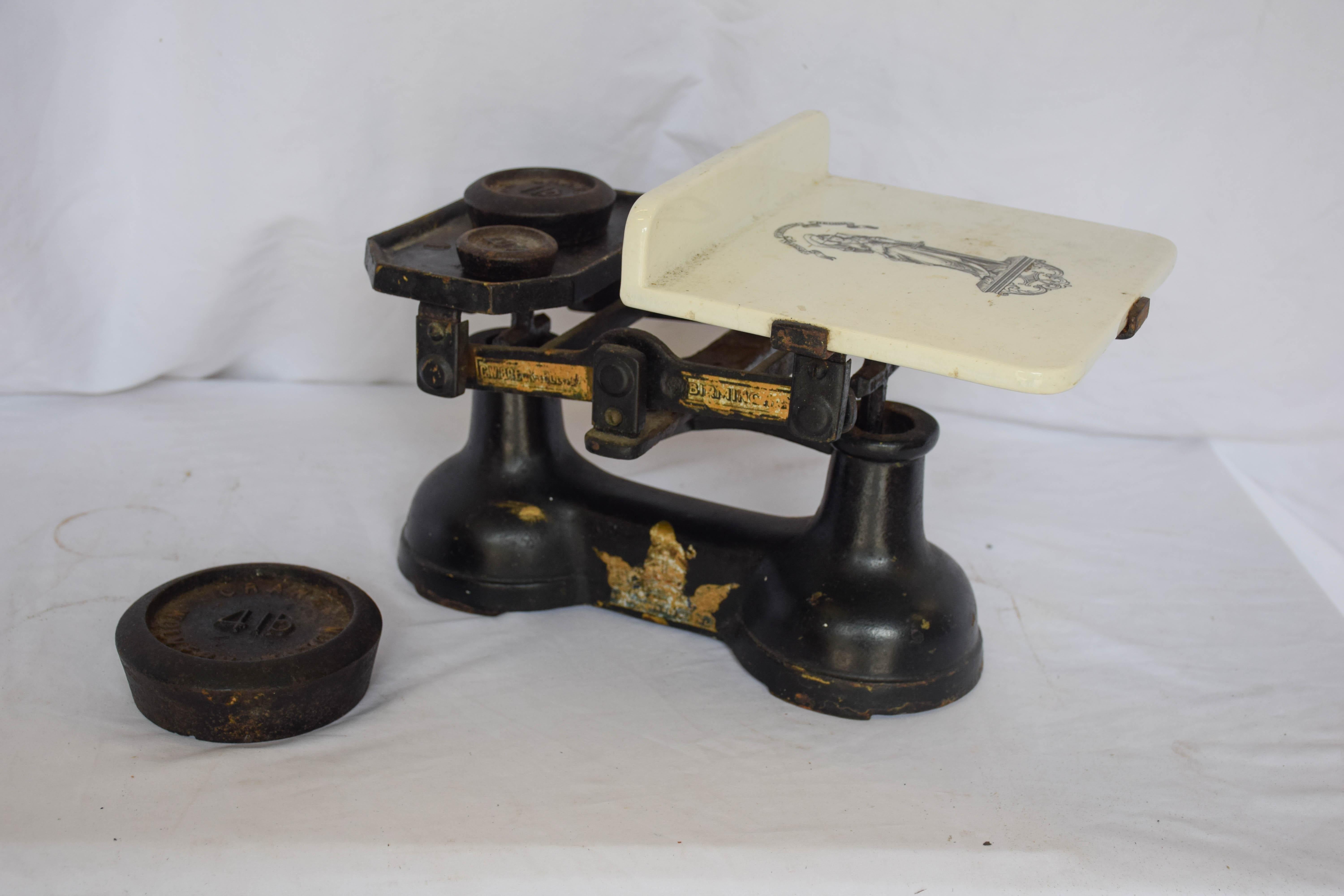 antique kitchen scale with weights