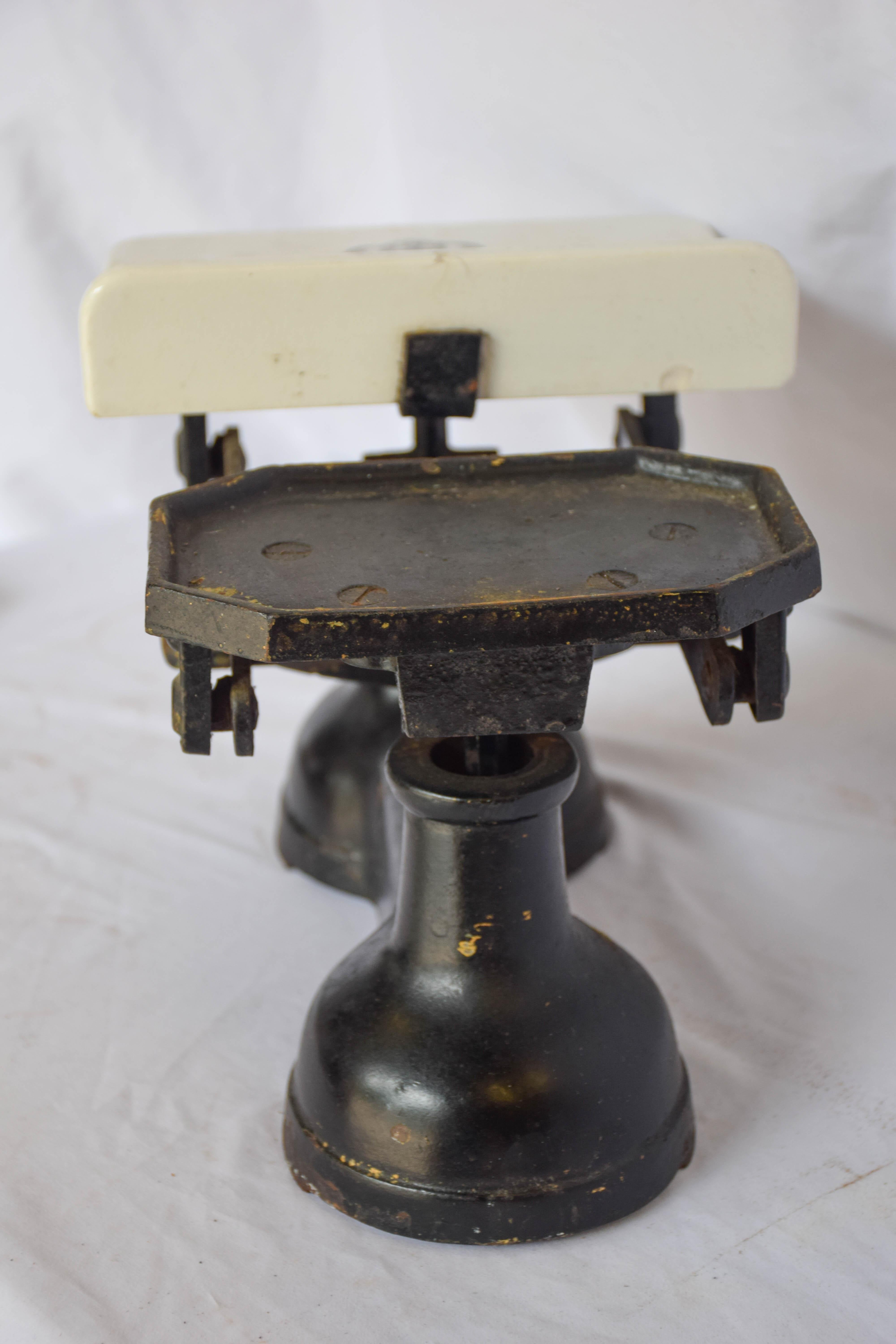 Ironstone Antique C.W. Brecknell Grocery Scale with Weights