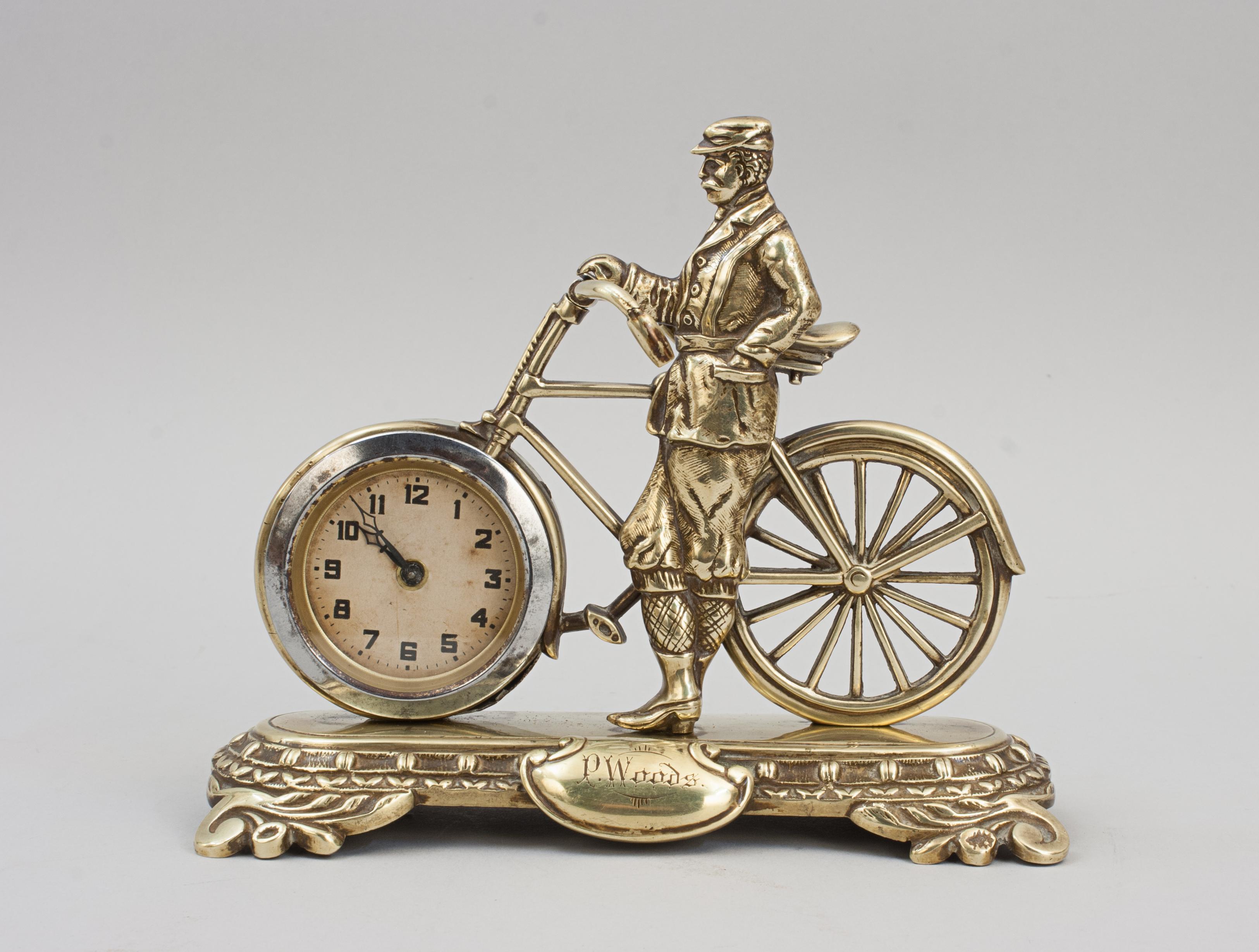 British Antique Cycling Clock in Brass For Sale