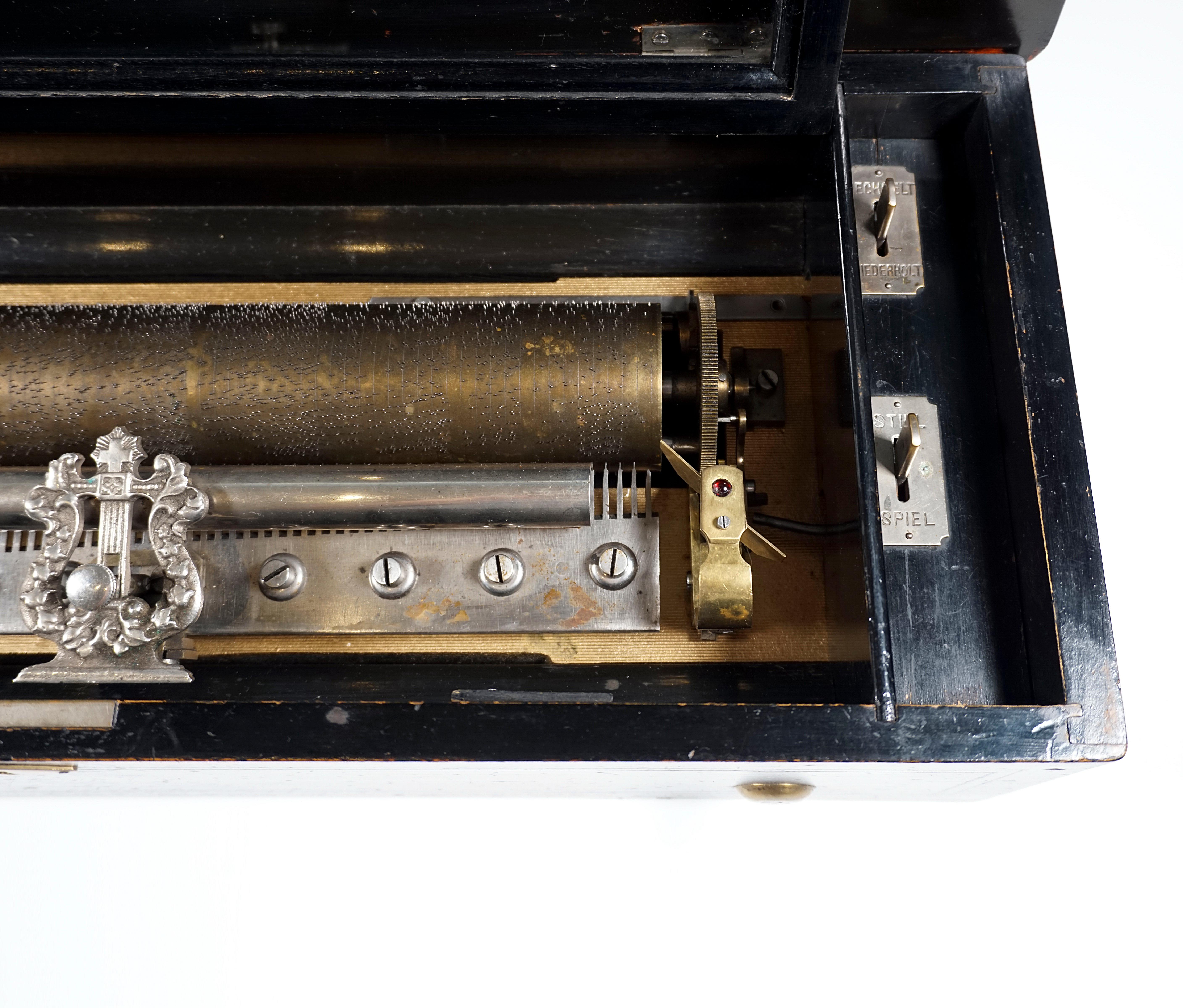 Other Antique Cylinder Music Box in Wooden Cassette, 10 Melodies, Around 1900