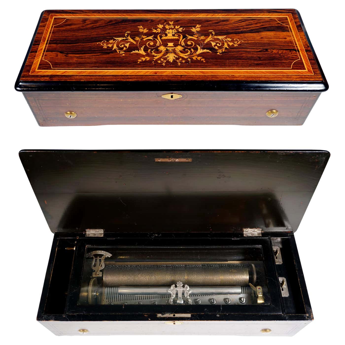 Antique Cylinder Music Box in Wooden Cassette, 10 Melodies, Around 1900 ...