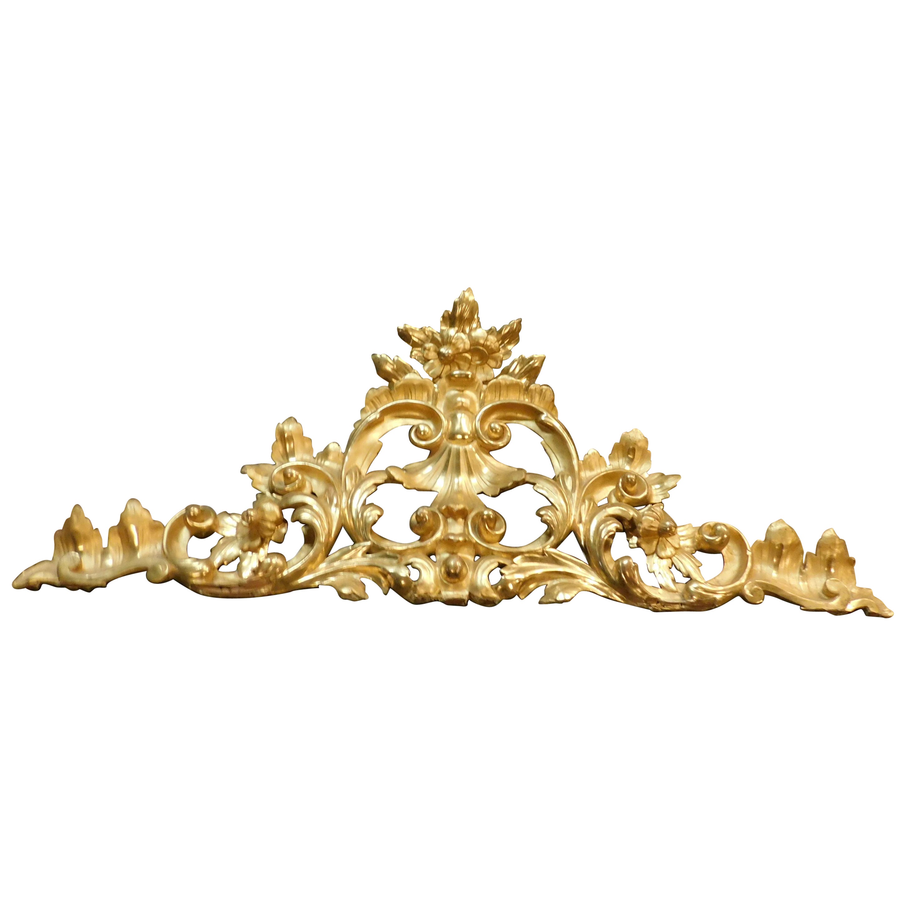 Antique Cymatium, Sculpture, Gilded Wood Decoration, Hand Carved, 18th Century