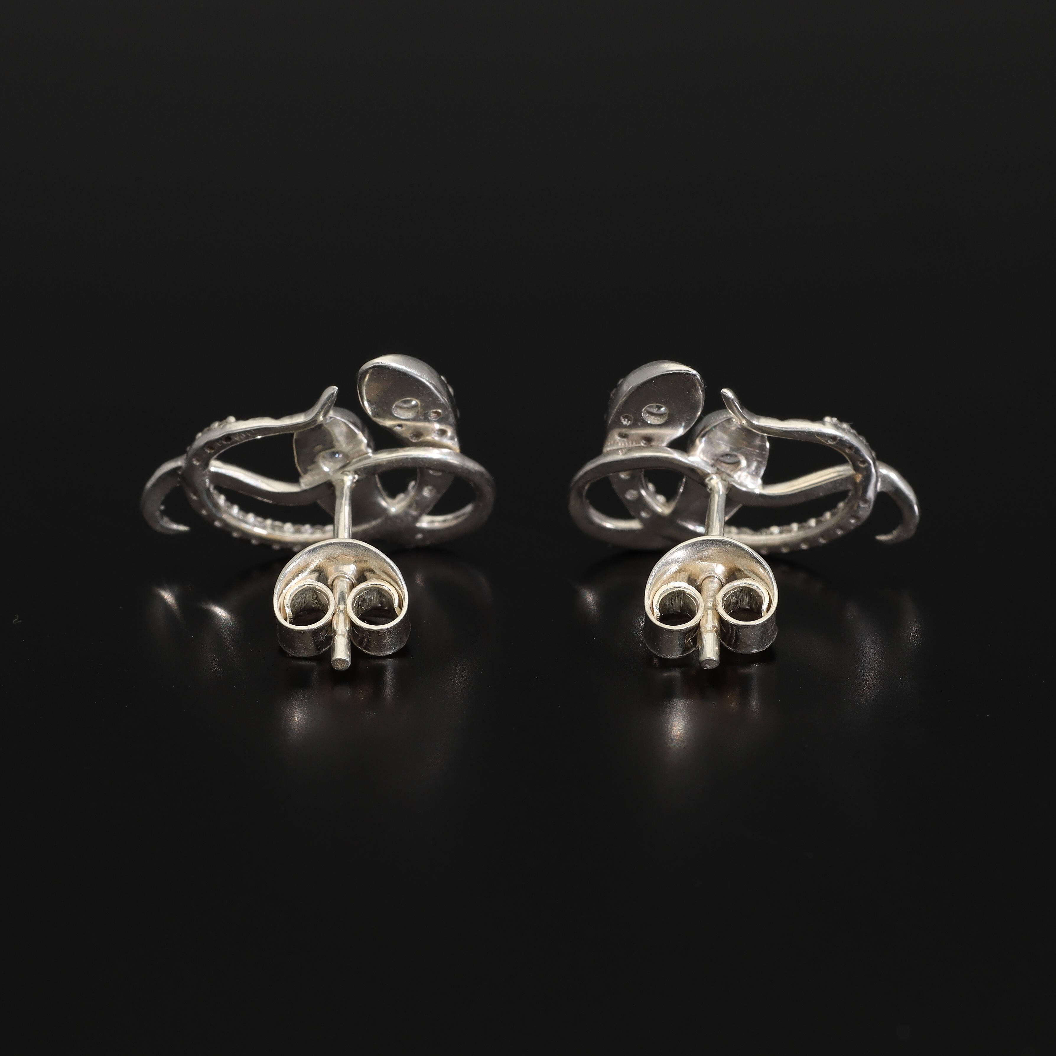 Antique CZ Diamond Snake Earrings, Victorian Revival Silver Snake Earrings For Sale 3