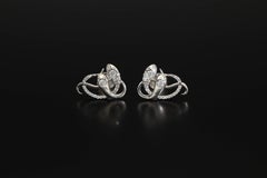 Antique CZ Diamond Snake Earrings, Victorian Revival Silver Snake Earrings