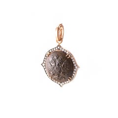 Antique Czar Nicholas II Button Pendant with Reclaimed Diamonds in 14k Rose Gold