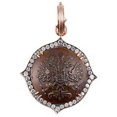 Antique Czar Nicholas II Button Pendant with Reclaimed Diamonds in 14k Rose Gold