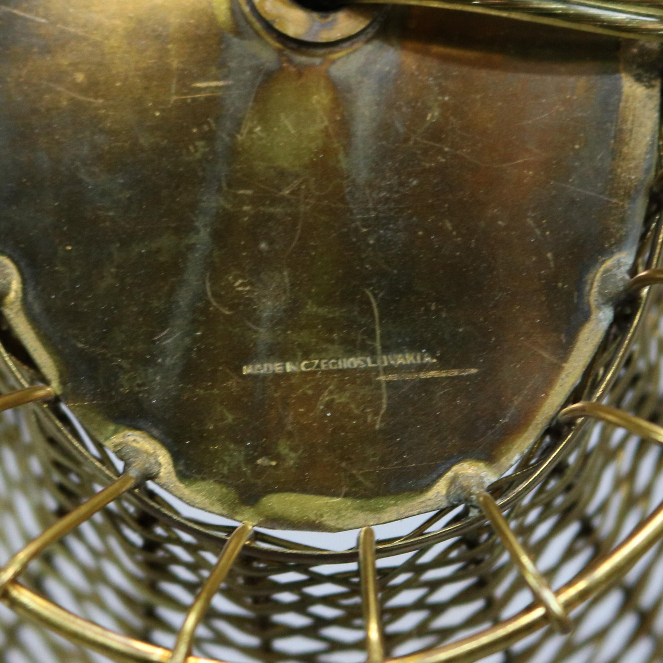 Antique Czech Art Glass & Brass Panier de Fleurs Flower Basket Table Lamp, c1920 6