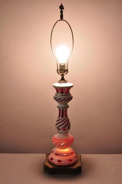 Antique Czech Bohemian Cranberry Ruby Red Glass Table Lamp with Interior Light