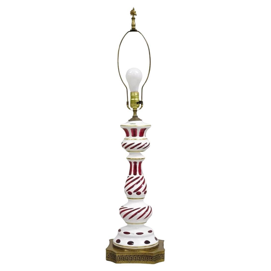 Antique Czech Bohemian Cranberry Ruby Red Glass Table Lamp with Interior Light