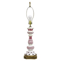 Antique Czech Bohemian Cranberry Ruby Red Glass Table Lamp with Interior Light