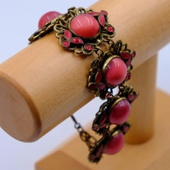 Antique Czech Bracelet with Pink Cabochons 1930s