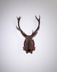 Antique Czech Carved Wooden Deer Mount