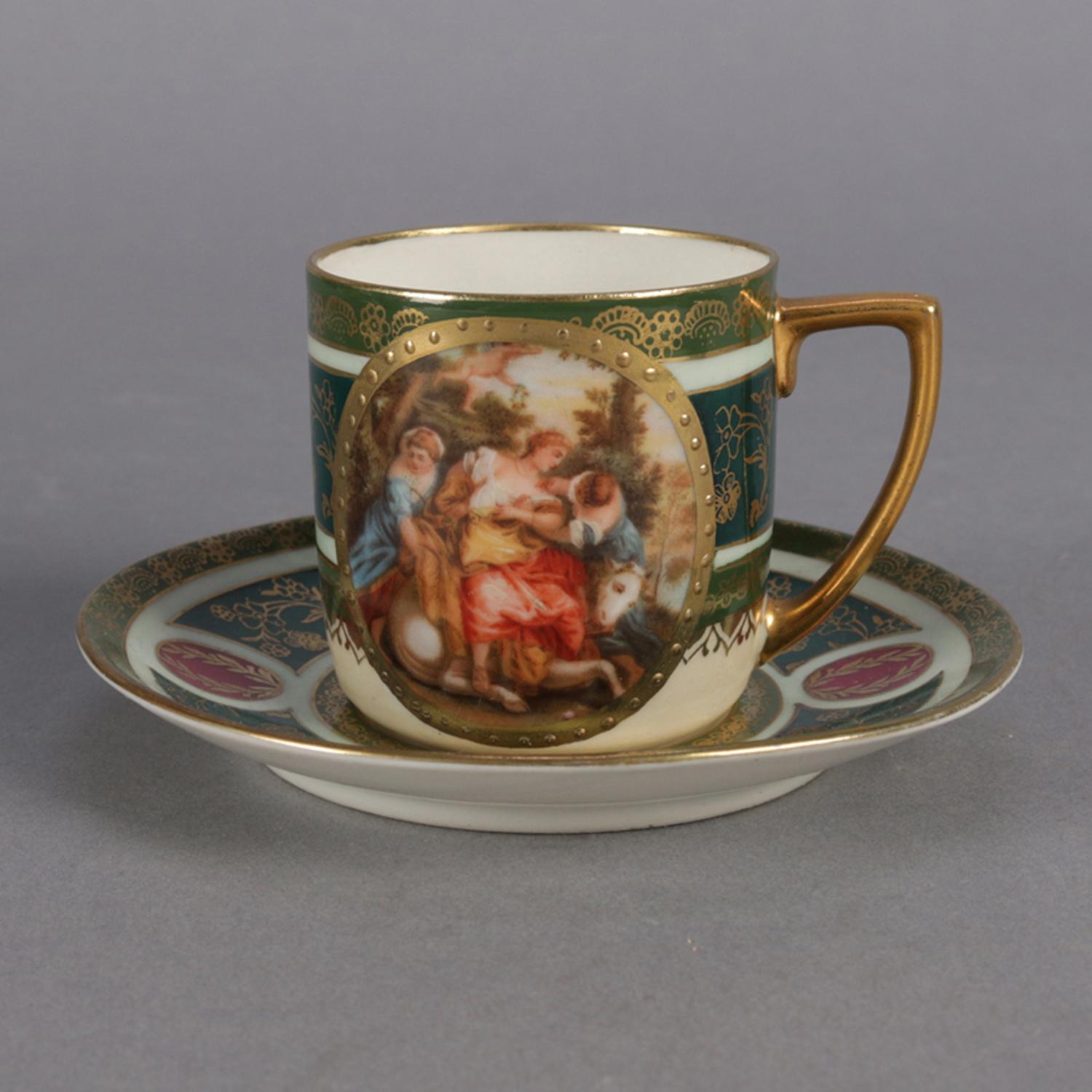 Classical Greek Antique Czech Classical Pictorial and Gilt Royal Vienna Porcelain Tea Set