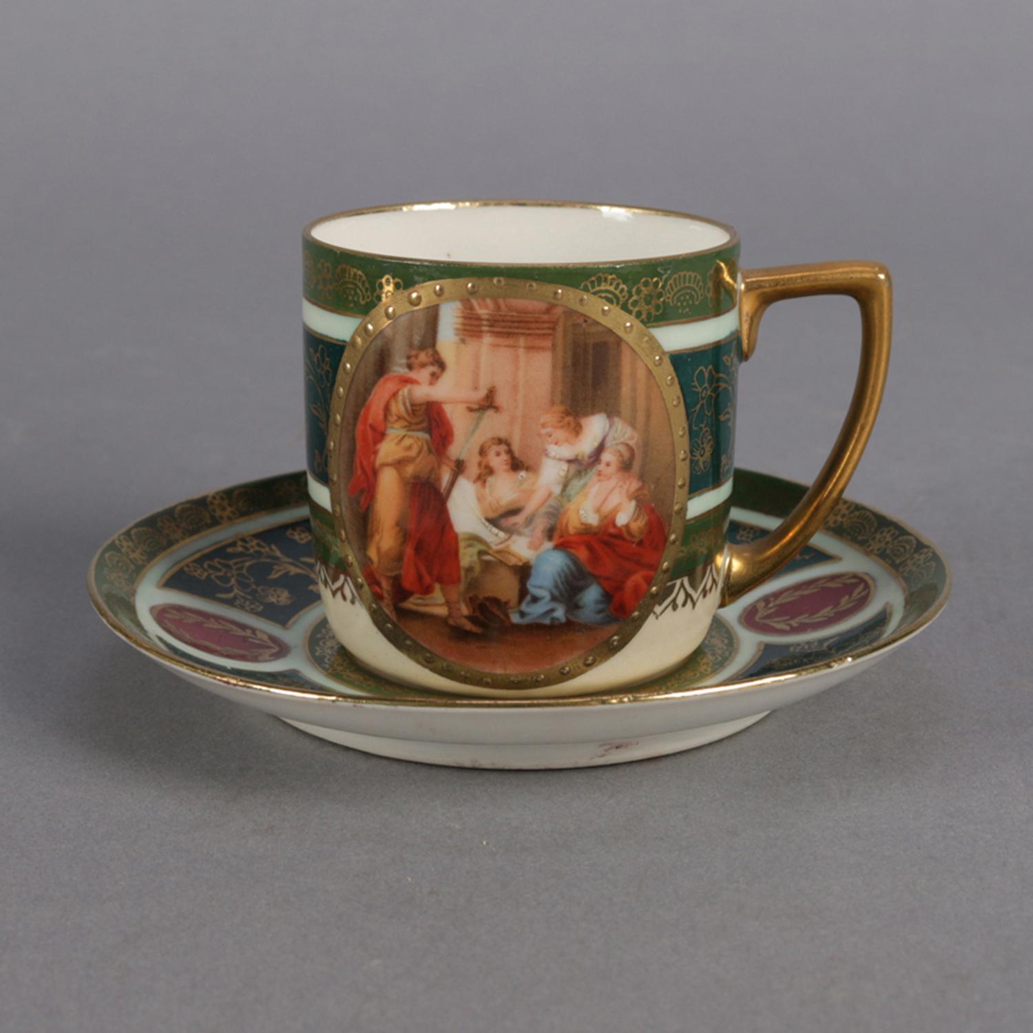 Austrian Antique Czech Classical Pictorial and Gilt Royal Vienna Porcelain Tea Set