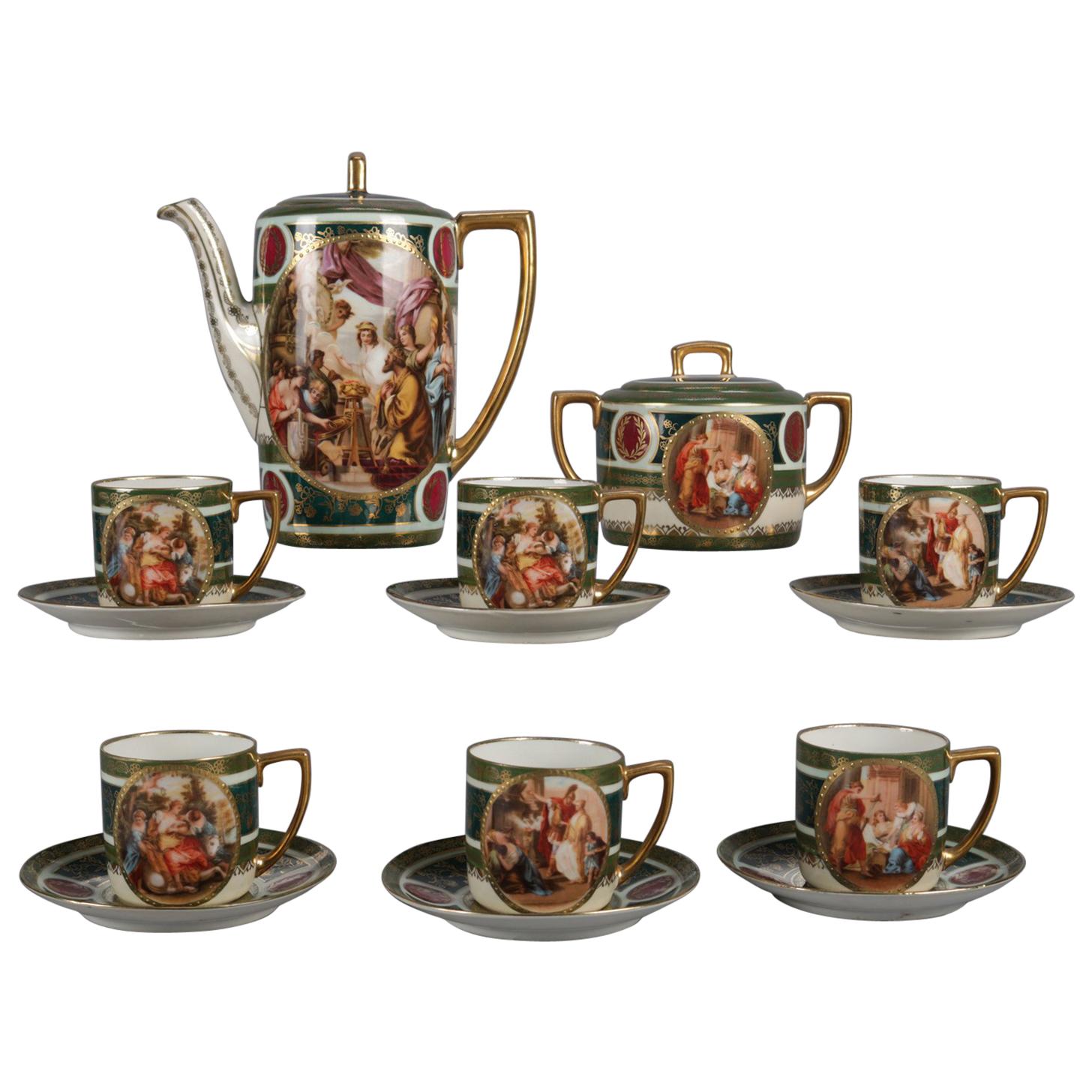 Antique Czech Classical Pictorial and Gilt Royal Vienna Porcelain Tea Set